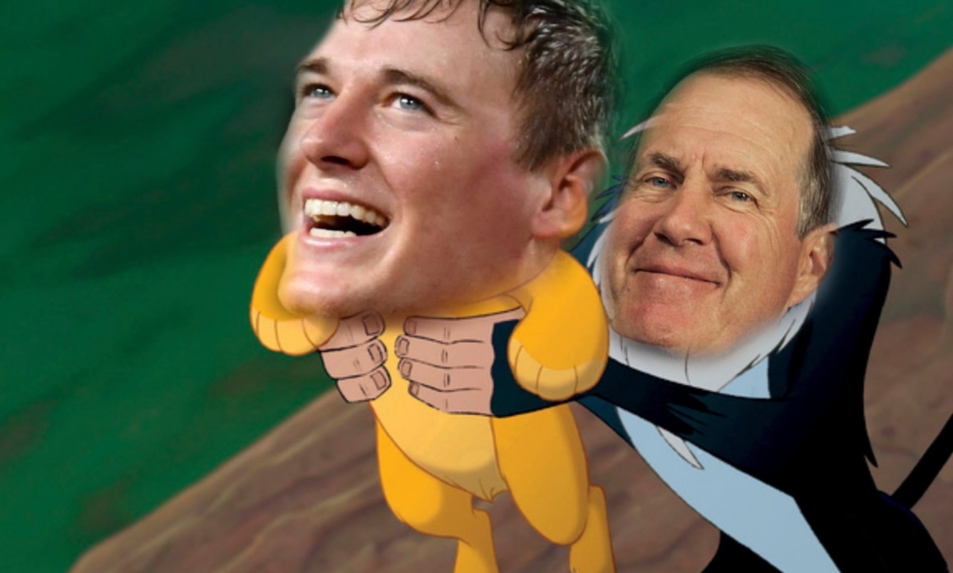 PHOTO Bill Belichick Raising Mac Jones To The Sky Like In Lion King Meme