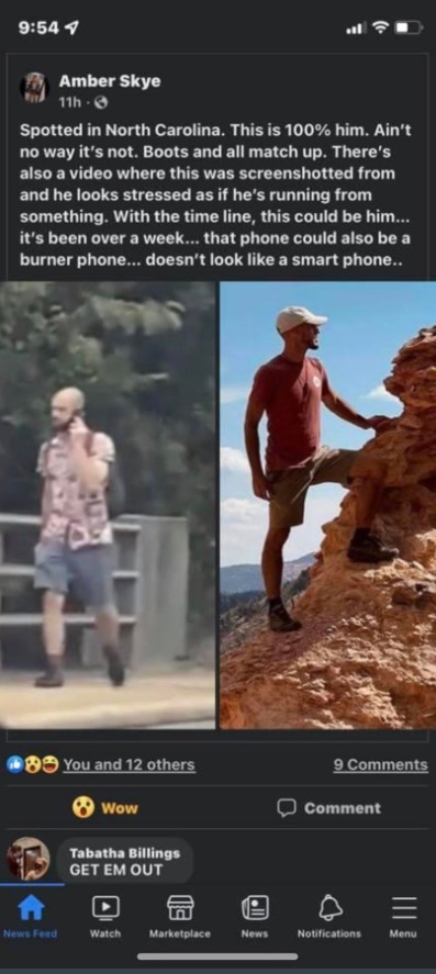 PHOTO Brian Laundrie Hiking In North Carolina With Black Boots And Talking On A Burner Phone