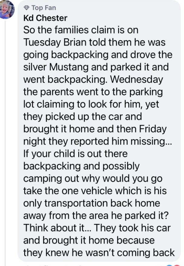 PHOTO Brian Laundrie Told His Parents He Was Going Backpacking On Tuesday And Lied About Going To Look For Him On Wednesday When He Didn't Come Back