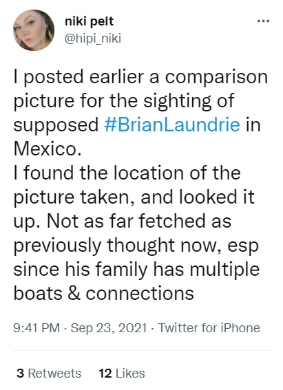 PHOTO Brian Laundrie Very Likely Took A Boat To Mexico 7 Days Travel Time