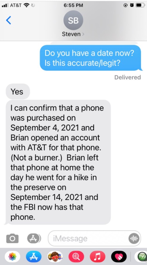 PHOTO Brian Laundrie's Attorney Confirms Brian Purchased Phone On September 4th And Opened An Account With AT&T