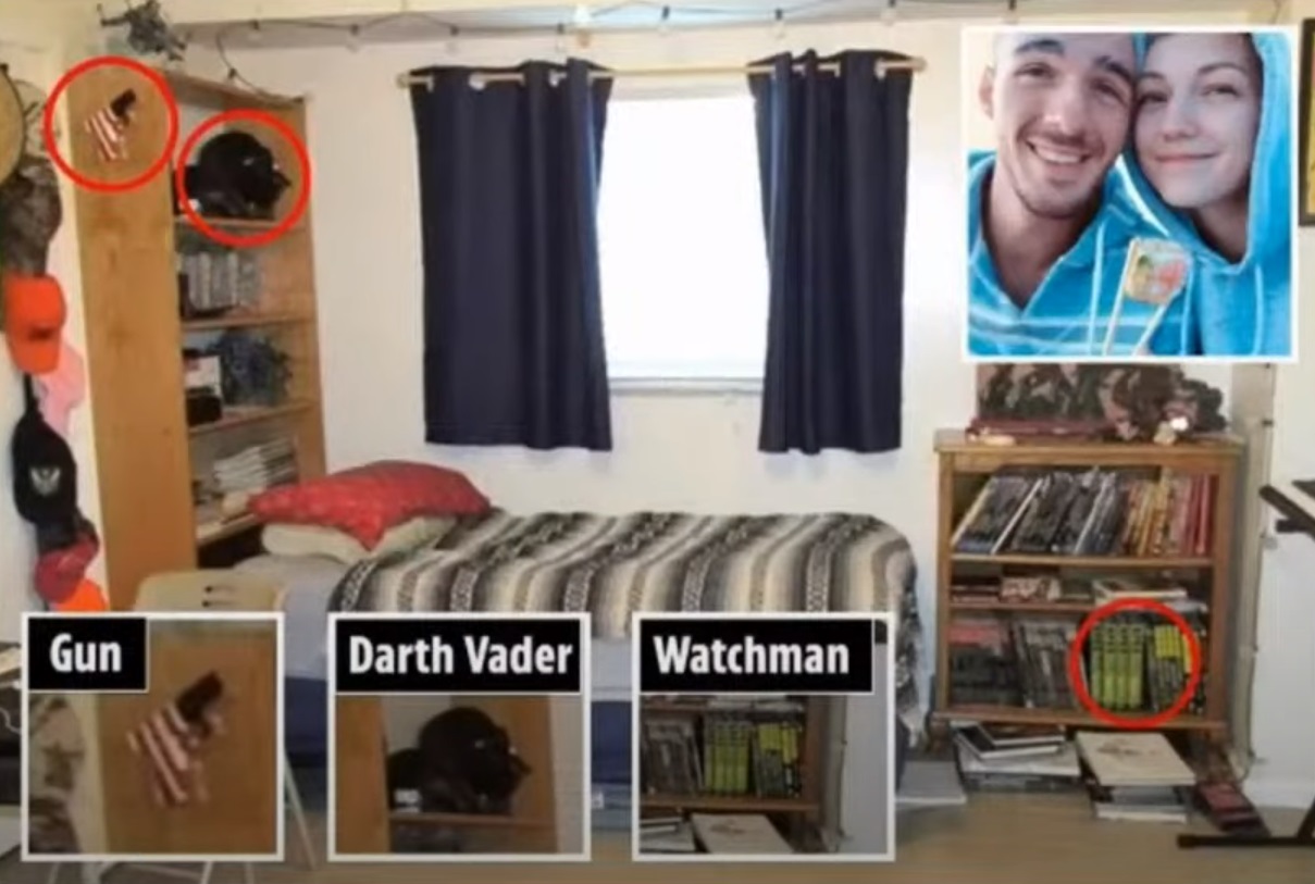 PHOTO Close Up Of Brian Laundrie's Gun Watchman Collection And American Flag Inside His Bedroom