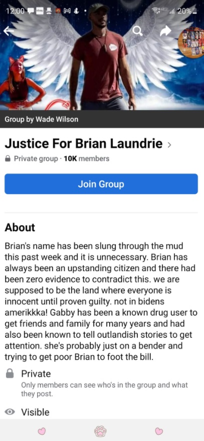 PHOTO Justice For Brian Laundrie Facebook Page Is Making The Rounds Proclaiming Brian Is Innocent