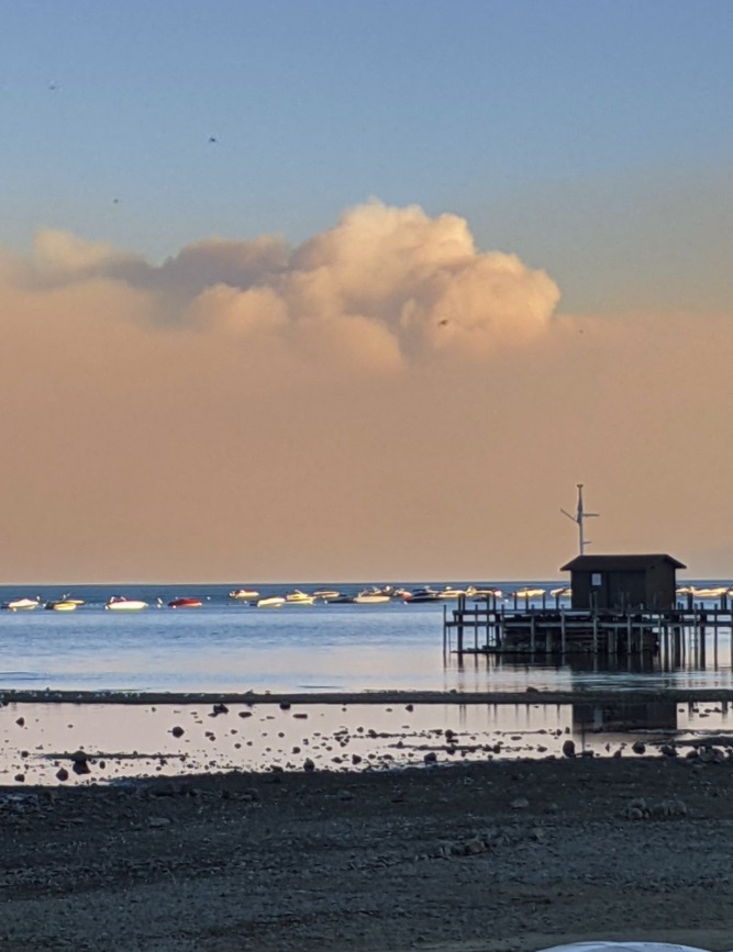 PHOTO View From NW Side Of Lake Tahoe Pyrocumulus Clouds Rising From The Smoke Layer