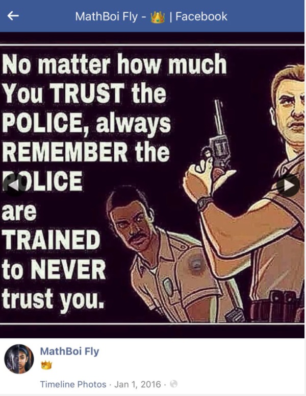 photo darrell brooks re shared meme on his facebook profile that people are never trained to trust black people