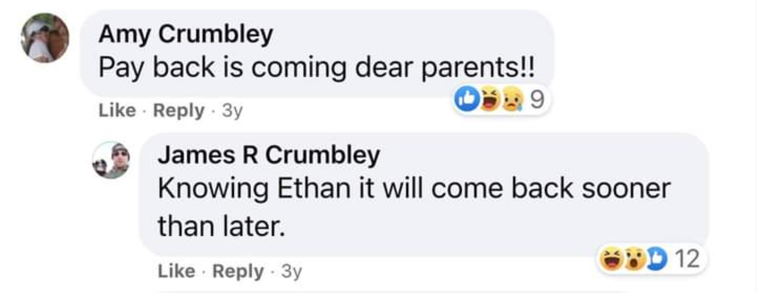 photo ethan crumbley s aunt said on facebook payback is coming and his dad replied knowing ethan