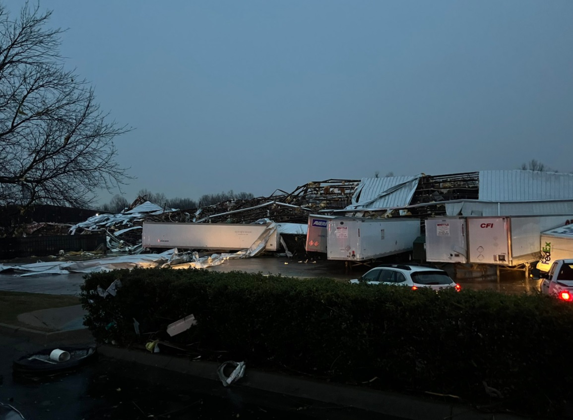 PHOTO SemiTrucks Smashed And School Closed In Springdale AR From Tornado