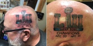 PHOTO Dude Gets Super Bowl LIII Tattoed On His Bald Head And Doesn't Even Put Team Names