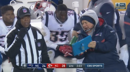 PHOTO Bill Belichick Showing Ref Video On His Tablet