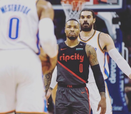 PHOTO Damian Lillard Staring Down Russell Westbrook After Scuffle