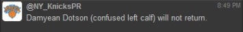 PHOTO Knicks Deleted Tweet Saying Damyean Dotson Had A Confused Left Calf