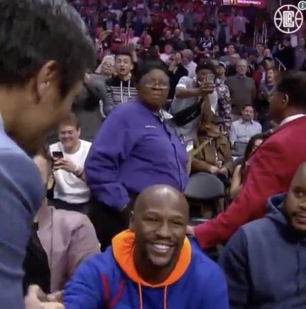 PHOTO Manny Pacquiao Floyd Mayweather Meet Up At Clippers Game