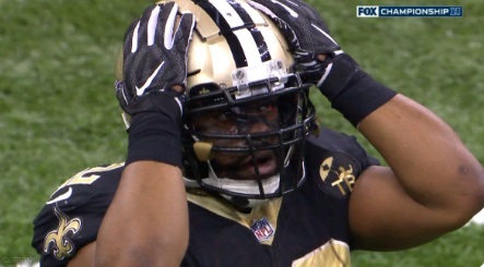 Saints Player Holding His Head In Disbelief