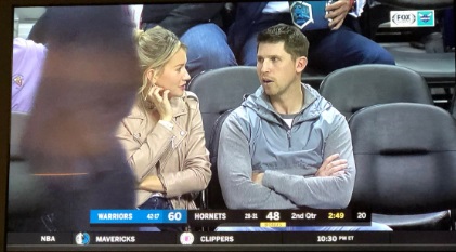 PHOTO NASCAR Winner Denny Hamlin Sitting Courtside At Warriors Hornets Game With Hot Wife That Looks Like Kaley Cuoco