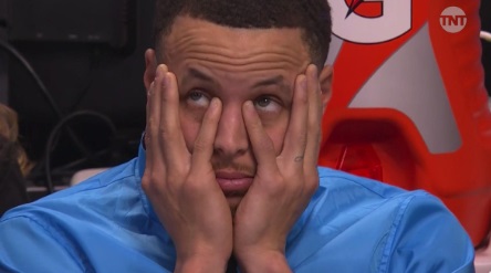 PHOTO Steph Curry Holding His Face Can't Watch Dennis Smith Dunk