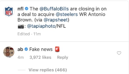 Antonio Brown Is In Denial He's Headed To The Buffalo Bills Calls It Fake News