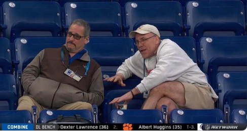 PHOTO Browns GM John Dorsey Sitting And Having Conversation With Giants GM Dave Gettleman At The NFL Combine Led To Odell Beckham Trade