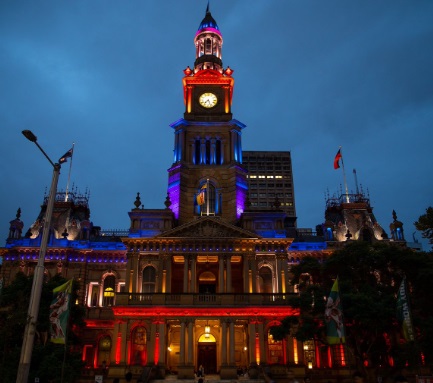 PHOTO Sydney Town Hall Lit Up In Colors Of New England Flag