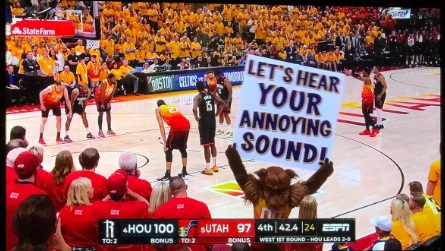 PHOTO Jazz Mascot Holds Up Sign That Says Let's Hear Your Annoying Sound