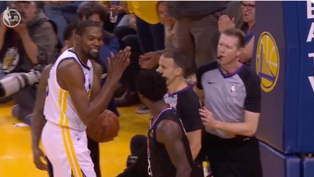 PHOTO Kevin Durant Puts His Hands Together Smirks Looks Very Pleased Seeing Pat Beverley Mad At Him