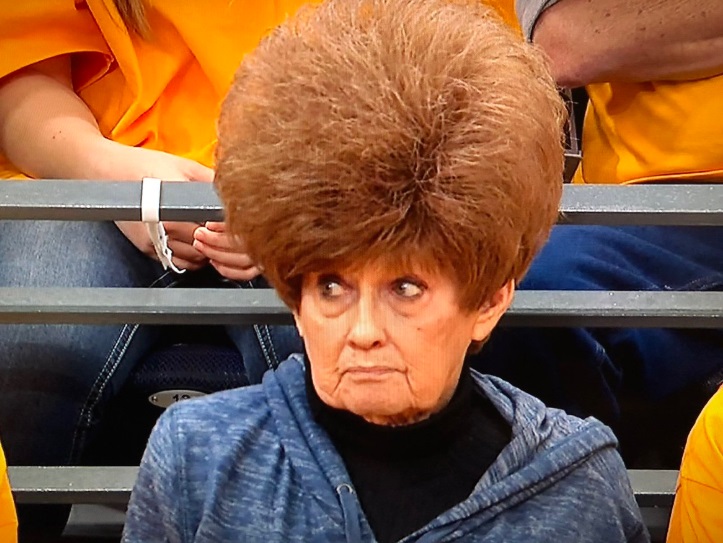 PHOTO Lady At Utah Jazz Game Has Hair That Sticks Up 10 Inches In The Air And Is Hideous