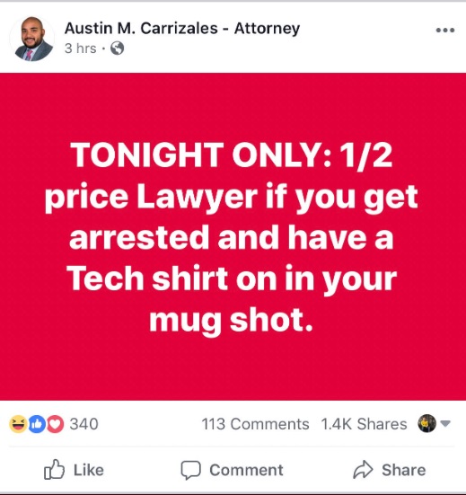 PHOTO Lawyer In Lubbock Offers 12 Price Of His Services If You Wear Texas Tech Shirt In Mugshot