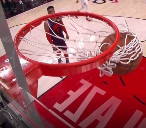 PHOTO Zoomed In Shot Of Russell Westbrook Looks Like He Has Demons In His Eyes Staring At Damian Lillard 3 Going Through Net