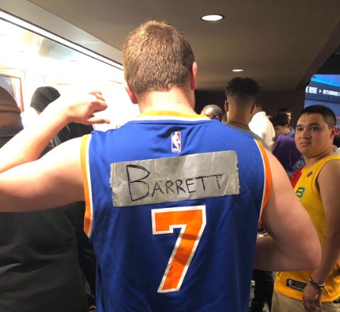 PHOTO Knicks Fan Puts Take On His Jersey To Cover Up Old Knicks Player Writes RJ Barrett On Tape