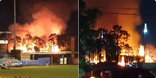 PHOTO Fireworks At St Lucie Mets Cause Explosion A Huge Fire And BLACK Skies Fire Set Outside Stadium