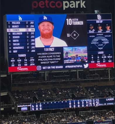 PHOTO Padres Put Fun Fact On Board That Says Justin Turner Looks Like Philadelphia Flyers Mascot