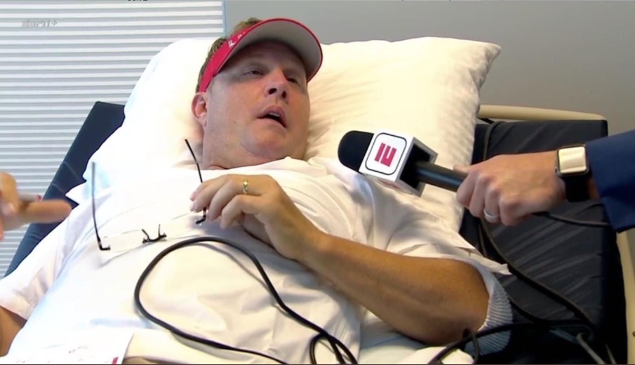 PHOTO Hugh Freeze Getting Interviewed By ESPN From His Hospital Bed