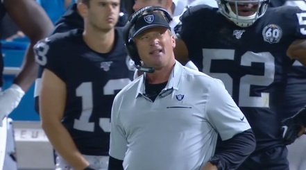 PHOTO Jon Gruden Looking Suspiciously At Scoreboard Wondering How Raiders Are Leading