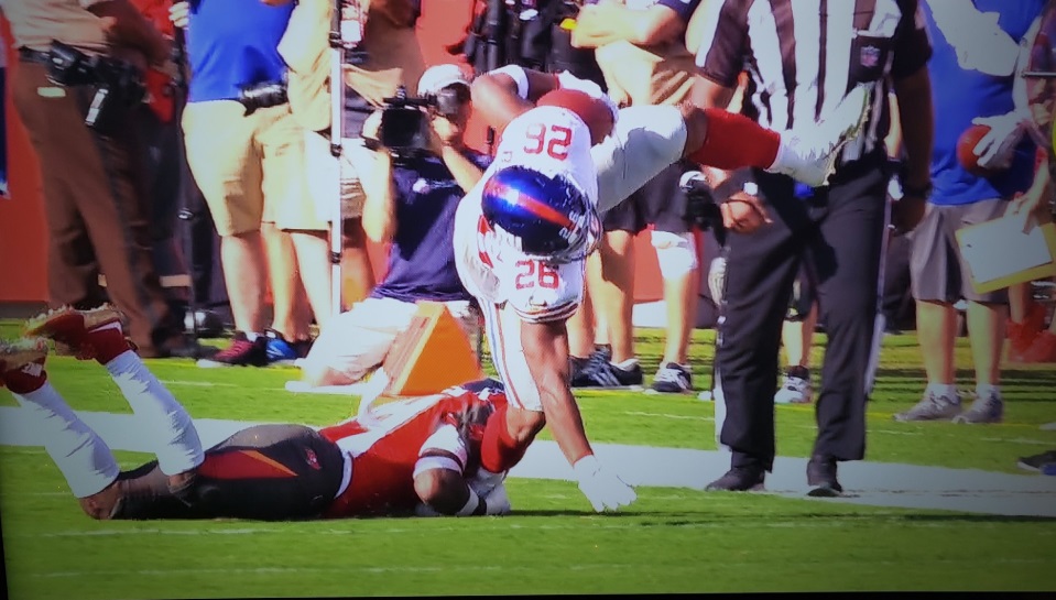 Saquon Barkley's Ankle Rolls Against Turf As He's Tackled Still Shot