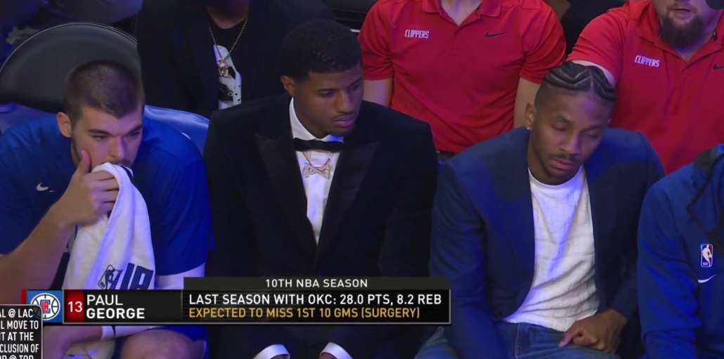 PHOTO Paul George Wearing VERY Expensive Suit With Bow Tie On Bench