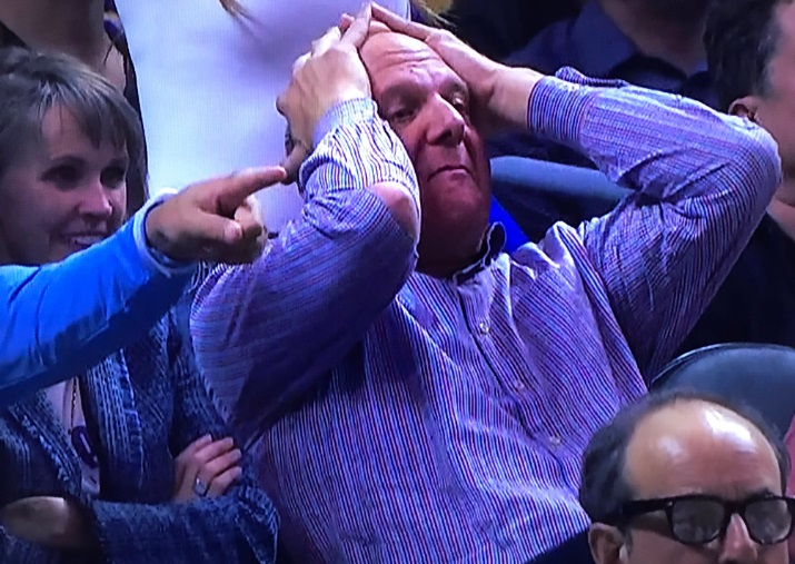 PHOTO Steve Ballmer Ripped A Hole In His Shirt With Hands Over Head Stressed About The Clippers