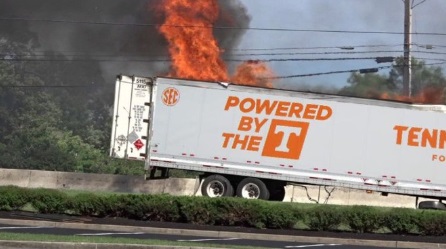 PHOTO Tennessee Volunteers Equipment Trailer Catches Fire On Way To Alabama Stadium