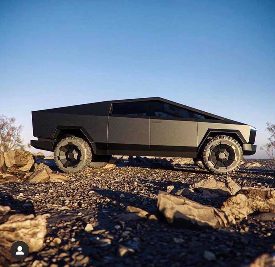 HD PHOTO Tesla Cybertruck On The Rocks In Pure Black