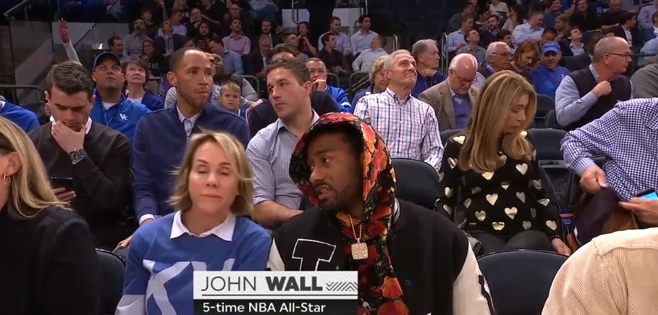 PHOTO A Hooded John Wall Courtside At Kansas Kentucky With Tayshaun Prince Behind Him