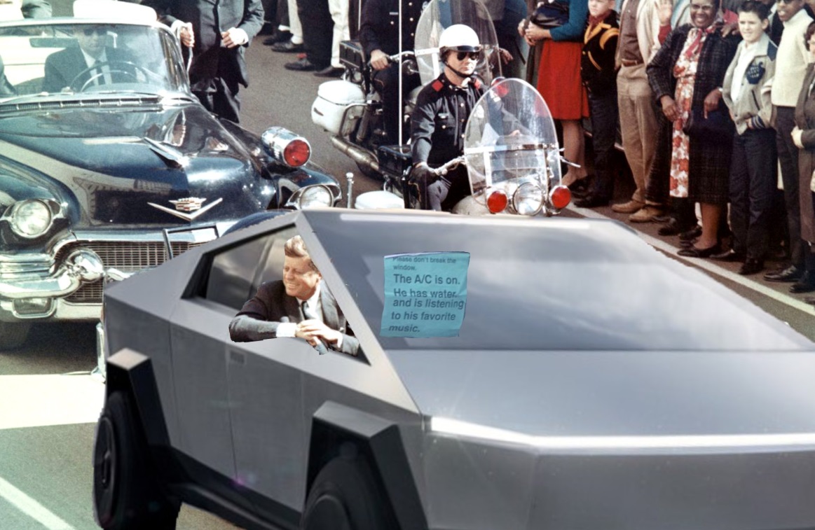 PHOTO Abraham Lincoln Driving In A Convertible Tesla Cybertruck