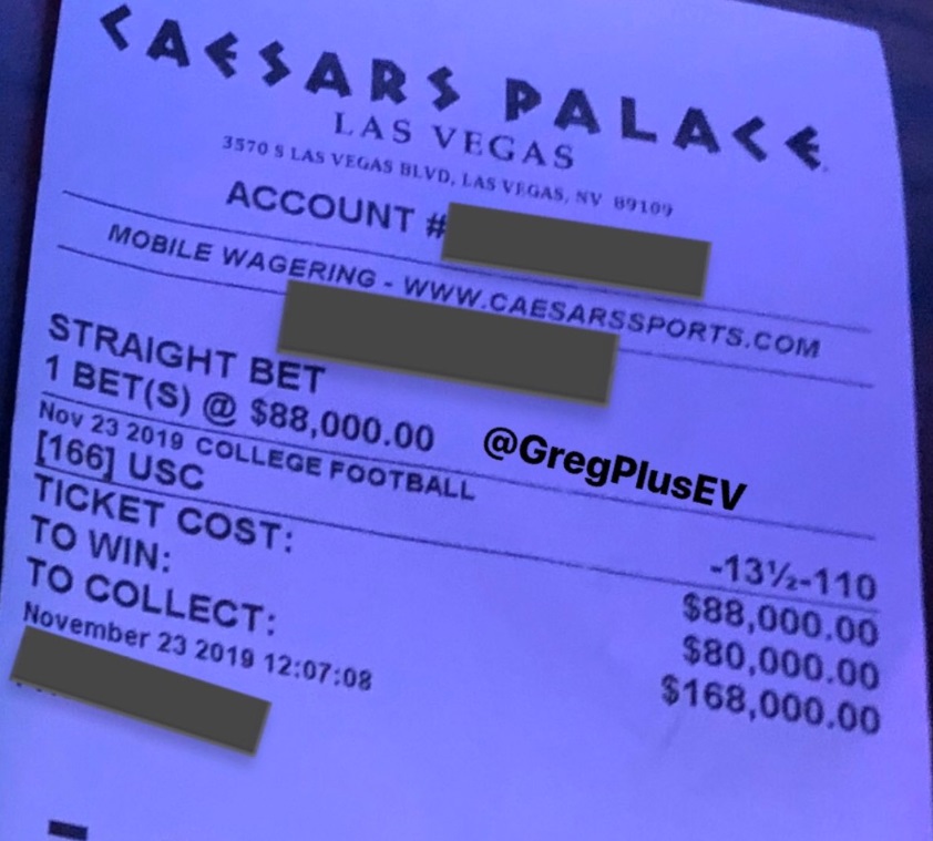 PHOTO Bettor In Las Vegas At Caesars Palace Put $88.000 On USC To Cover And Won $88,000