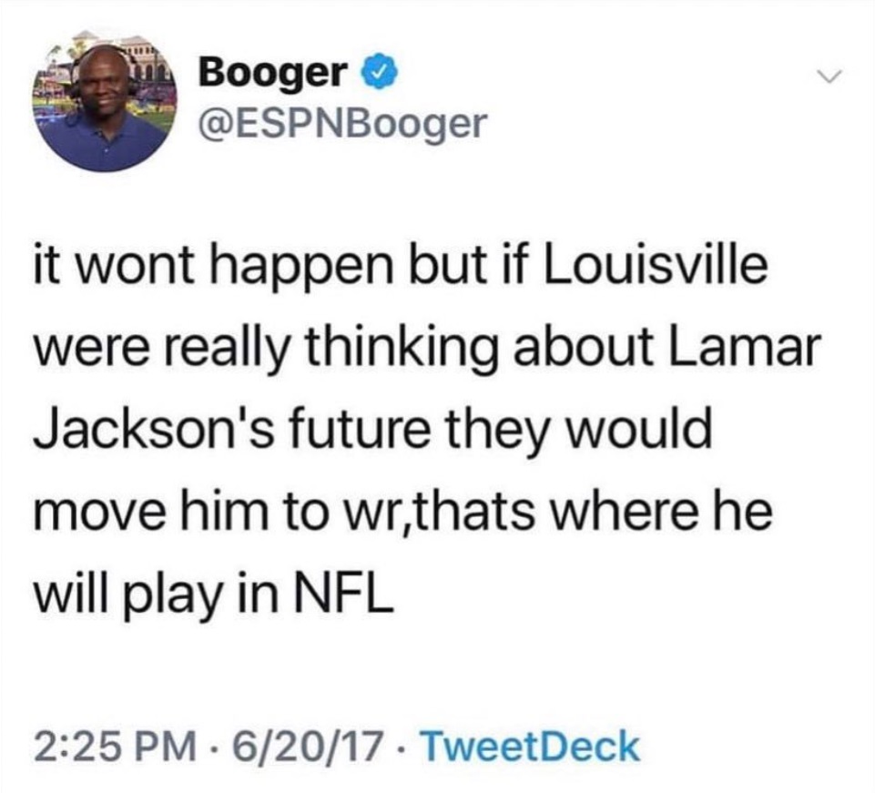 PHOTO Booger Mcfarland Comparing Lamar Jackson To Michael Jackson