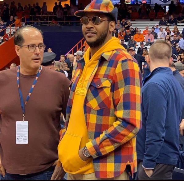 PHOTO Carmelo Anthony Wearing Ugliest Orange Checkered Shirt Over Orange Hoodie