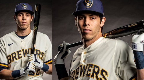 PHOTO Christian Yelich Wearing New Milwaukee Brewers Uniforms