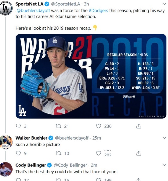 PHOTO Cody Bellinger Makes Fun Of Walker Buehler's Ugly Face