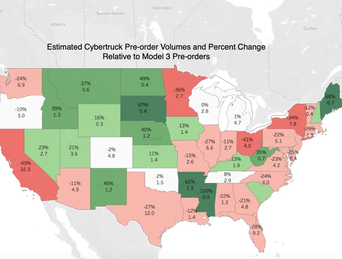 PHOTO Cybertruck Pre-Order Volume Vs Model 3 Pre-Orders By State In The United States