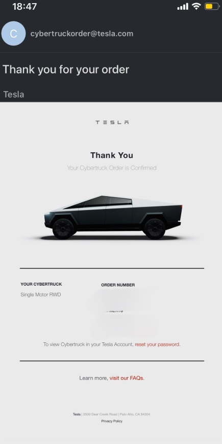 PHOTO Direct Email Address Of Tesla Cybertruck Order