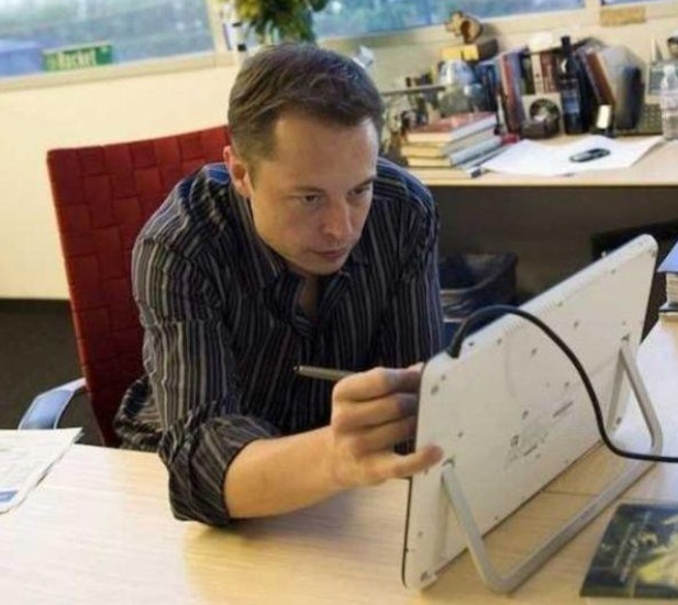 PHOTO Elon Musk Designing A Tesla On Oversized Tablet With Touchscreen Pen