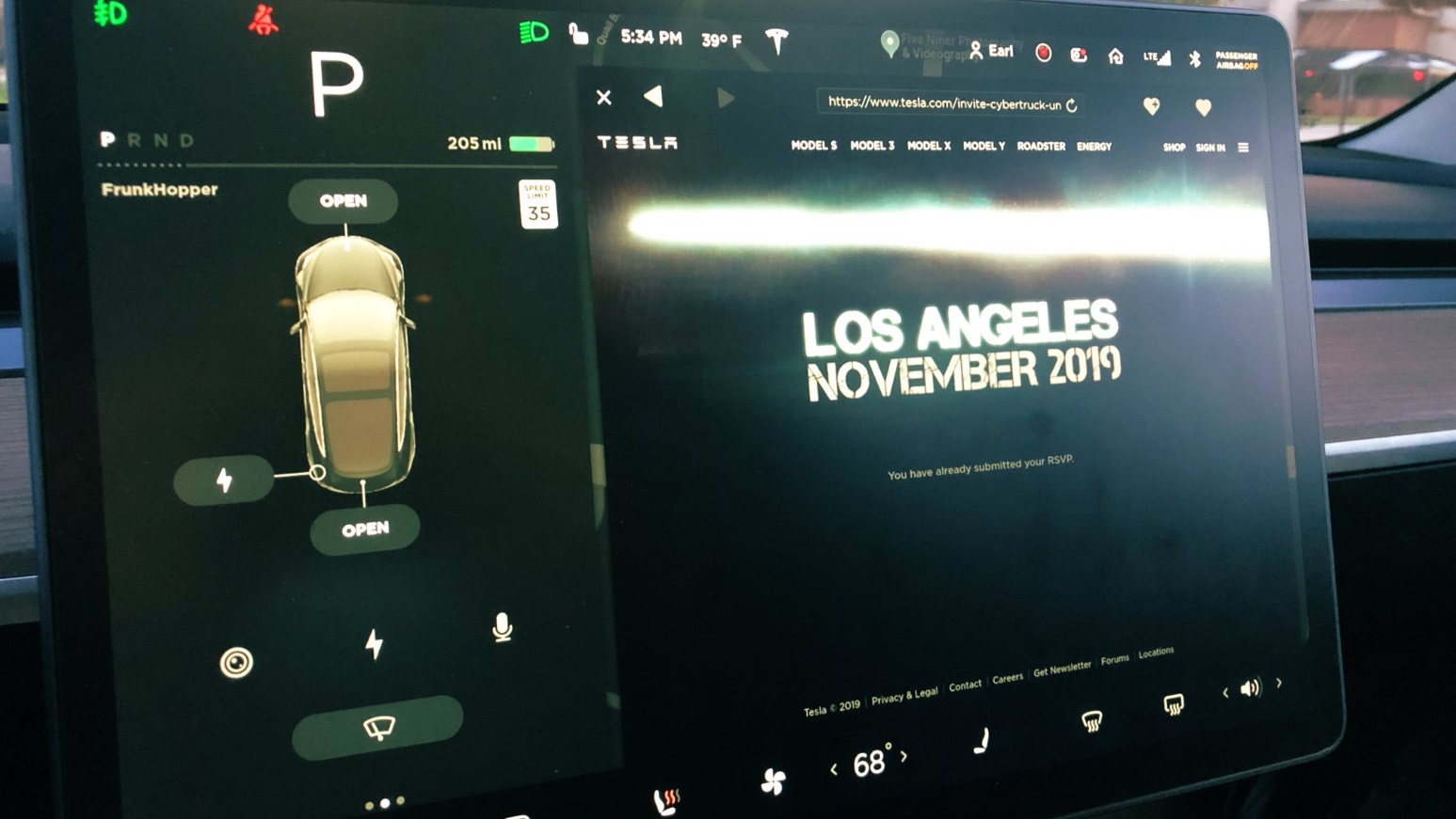 PHOTO LA Tesla Model S Owner RSVPing For Tesla Cybertruck Inside Model S On Screen Display