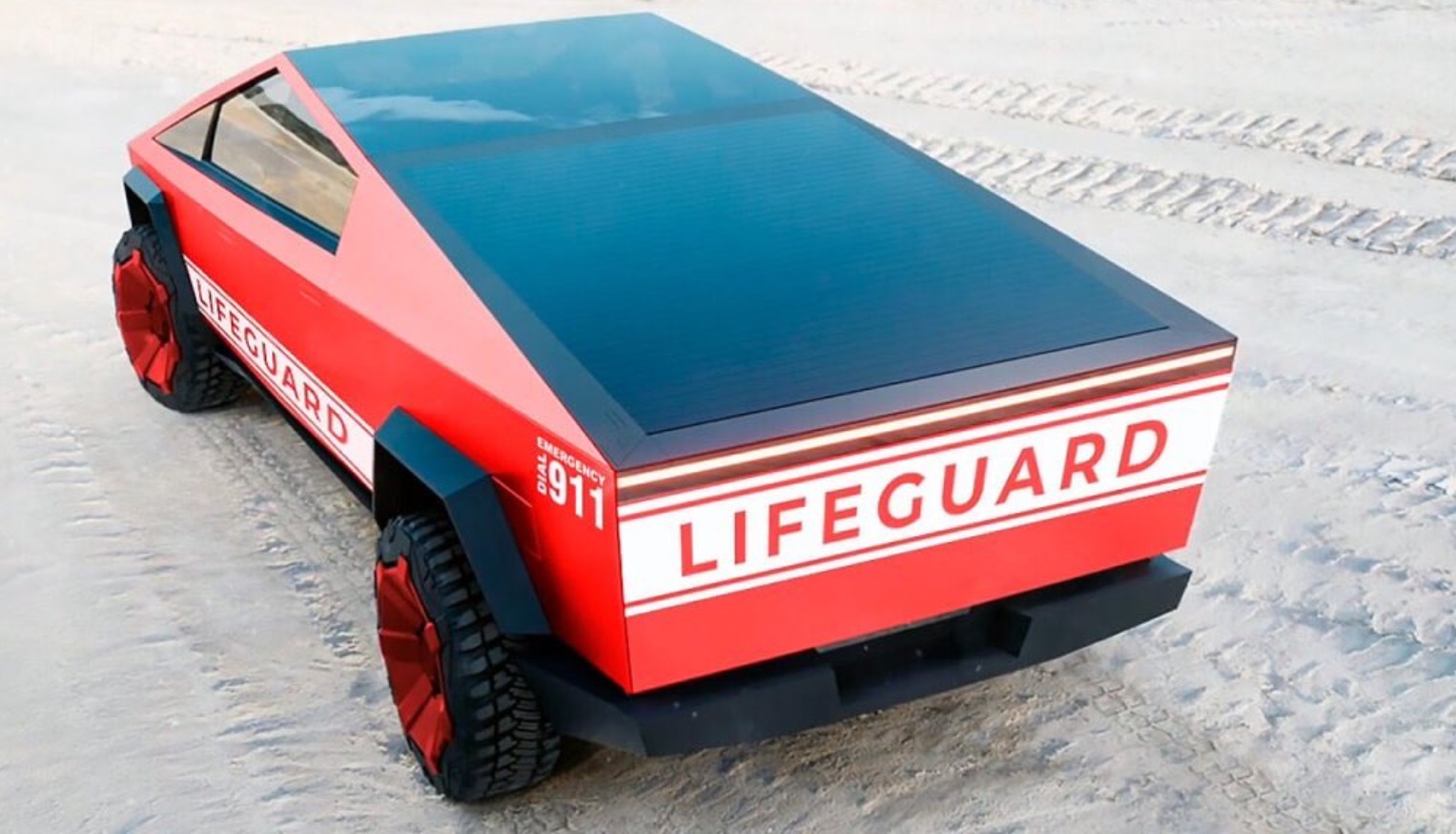 PHOTO Lifeguard Tesla Cybertruck On Sandy White Shores Of The Beach