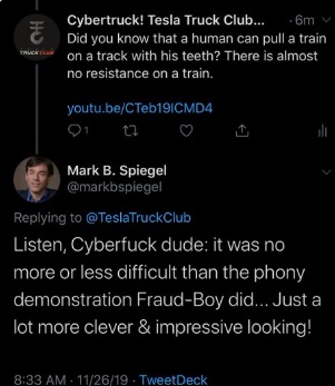 PHOTO Mark Spiegel Calls Elon Musk Fraud For Tesla Cybertruck Demonstration